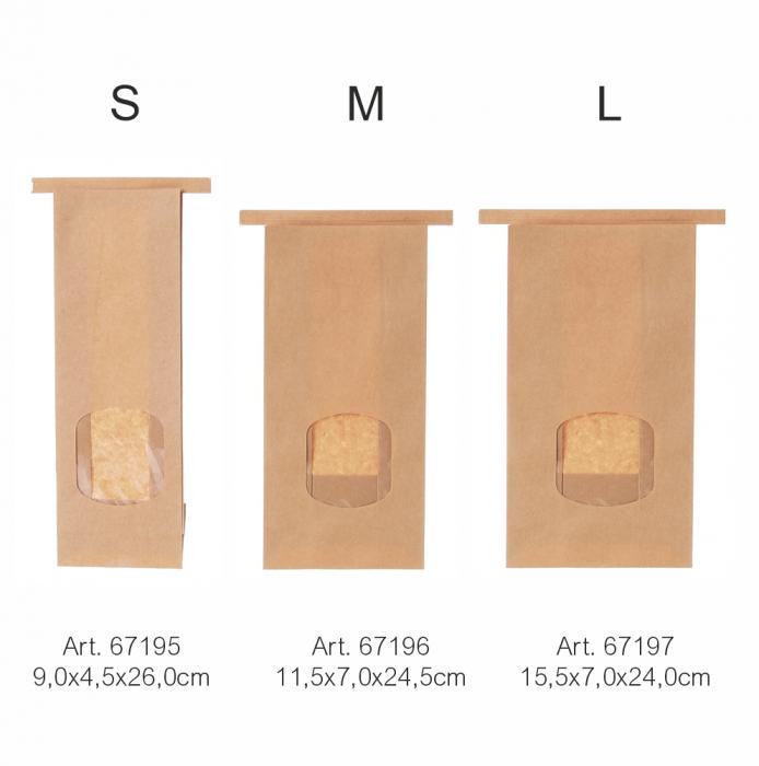 Blockbodentüte S mit Sichtfenster/Clip 9,0 x 4,5 x 26,0cm